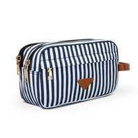 Striped Pattern Blue Mens Toiletry Bag Travel Kit White Makeup Bag